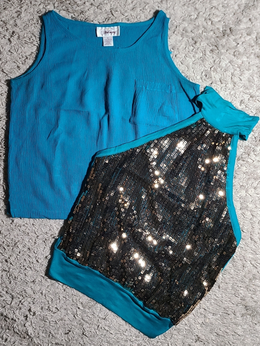 Women’s Medium Top Bundle – Sequin Halter Party Top + Teal Tank EUC